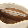 Internal Zip Pocket View Of The Beige Soft Leather Bag