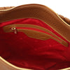 Internal Zip Pocket View Of The Cognac Soft Leather Bag