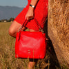 Woman Holding The Red Soft Leather Bag