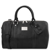 Front View Of The Black Aristocratic Voyager Leather Duffle Bag Small