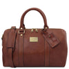 Front View Of The Brown  Aristocratic Voyager Leather Duffle Bag Small