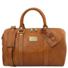Front View Of The Natural Aristocratic Voyager Leather Duffle Bag Small