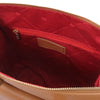 Internal Zip Pocket View Of The Cognac Backpack Handbag