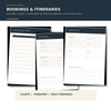 Complete Travel Planner and Packing Bundle - Digital PDF showing bookings and itineraries for travel organization.