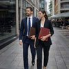 Business Couple Holding The Brown and Red Leather Compendium