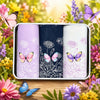Handkerchiefs Butterflies Tin - 3 pack featuring floral designs and butterflies in a charming tin surrounded by colorful flowers.