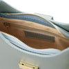 Internal Zip Pocket View Of The Light Blue Evening Bag