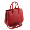 Angled View Of The Lipstick Red Ladies Leather Handbag