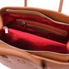 Internal Zip Pocket View Of The Cognac Ladies Leather Handbag