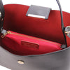 Internal Zip Pocket View Of The Black Italian Leather Bag