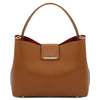 Front View Of The Cognac Italian Leather Bag