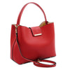 Angled And Shoulder Strap View Of The Lipstick Red Italian Leather Bag