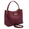 Angled And Shoulder Strap View Of The Bordeaux Italian Leather Bag