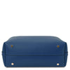 Underneath Front View Of The Dark Blue Italian Leather Bag