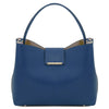 Front View Of The Dark Blue Italian Leather Bag