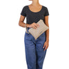 Woman Posing With The Light Taupe Clutch