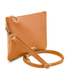 Angled And Shoulder Strap View Of The Apricot Clutch