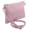 Angled And Shoulder Strap View Of The Ballet Pink Clutch