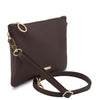 Angled And Shoulder Strap View Of The Chocolate Clutch