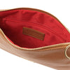 Internal Zip Pocket View Of The Cognac Clutch