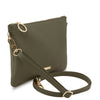 Angled And Shoulder Strap View Of The Forest Green Clutch