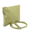 Angled And Shoulder Strap View Of The Lime Green Clutch