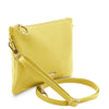 Angled And Shoulder Strap View Of The Yellow Clutch