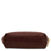 Croc Embossed Leather Cosmetic Case showing side view with gold-tone hardware and rich coffee embossed leather.