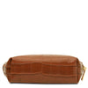 Croc Embossed Leather Cosmetic Case side view displaying the rich cognac calf leather texture and zip closure.