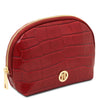 Croc Embossed Leather Cosmetic Case in red with gold-tone hardware and zip closure