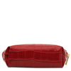 Croc Embossed Leather Cosmetic Case in red color, showcasing its sleek, semi-rigid design and gold-tone hardware.