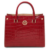 Front View Of The Red Croc Print Handbag