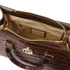 Internal Zip Pocket View Of The Coffee Croc Print Handbag