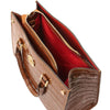Overhead Zip Closure View Of The Cognac Croc Print Handbag