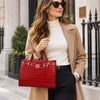 Woman Posing With The Red Croc Print Handbag