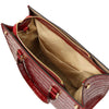 Overhead Zip Closure View Of The Red Croc Print Handbag