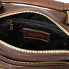 Internal Zip Pocket View Of The Dark Brown Crossbody Bag Leather