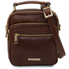Front View Of The Dark Brown Crossbody Bag Leather