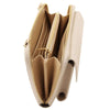 Crossbody Phone Wallet for Women with multiple compartments and gold zippers, showcasing elegant and practical design.