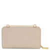 Crossbody Phone Wallet for Women in beige leather with secure zipper closure and lightweight design.