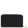 Crossbody Phone Wallet for Women in black leather with gold accents, stylish and functional design for everyday use.