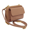Crossbody Phone Wallet for Women in caramel with secure closure and adjustable strap.