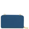 Crossbody Phone Wallet for Women in denim color with gold accents, perfect for carrying essentials.