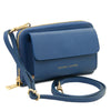 Crossbody Phone Wallet for Women in denim leather with a zip closure and detachable strap.