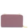 Crossbody Phone Wallet for Women in lilac leather with gold hardware for stylish everyday use.