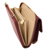 Side Angle Internal Compartment View Of the Bordeaux Crossbody Phone Wallet for Women