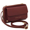 Angled and Shoulder Strap View Of the Bordeaux  Crossbody Phone Wallet for Women
