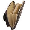 Side Angle Internal Compartment View Of the Chocolate Crossbody Phone Wallet for Women