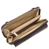 Internal Zip Compartment View Of the Chocolate Crossbody Phone Wallet for Women