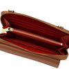 Internal Zip Compartment View Of the Cognac Crossbody Phone Wallet for Women
